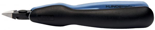 Das Bild zeigt ein handliches Werkzeug mit einem ergonomischen, schwarzen Griff und einer blauen Oberseite. An der Spitze befindet sich eine scharfe Klinge für präzise Schnitte.