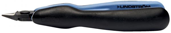 Das Bild zeigt einen schwarzen Stift mit einem ergonomischen, blauen Griff. Die Spitze ist fein und spitz, ideal für präzises Schreiben oder Zeichnen. Der Markenname ist sichtbar.
