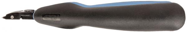 Das Bild zeigt einen schwarzen Stift mit einem blauen Akzent an der Oberseite. Der Stift hat eine ergonomische Form, die gut in der Hand liegt. Die Spitze sieht fein und präzise aus.