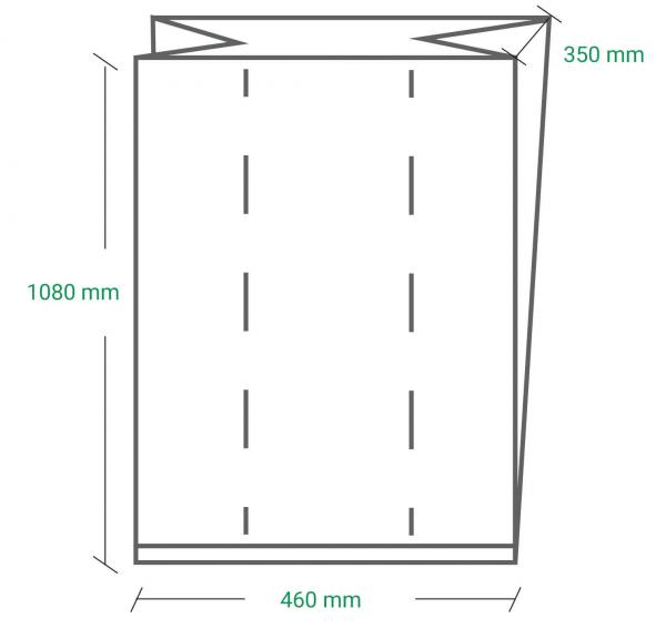 Das Bild zeigt eine schematische Darstellung eines Rechtecks mit den Maßen 1080 mm in der Höhe und 460 mm in der Breite. Einige Linien deuten Falt- oder Schnittpunkte an.