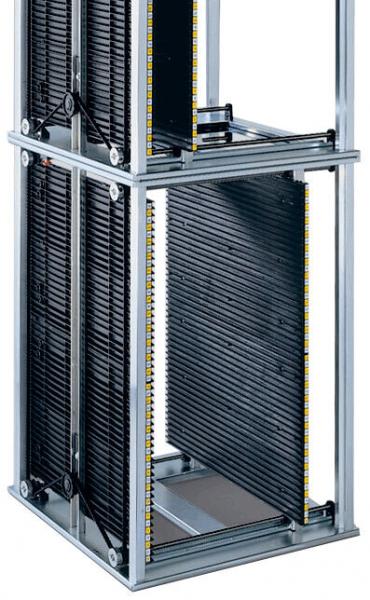 The image depicts a structured, rectangular metal frame with two overlapping black slats. The frame features side reinforcement parts and a sturdy base.