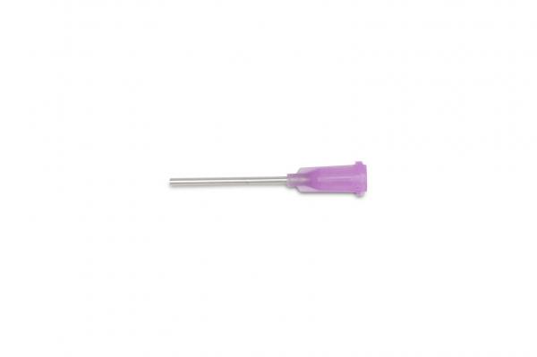 The image shows a long, silver metal rod with a purple handle. The handle has a curved shape and is slightly wider at the end. It is a tool.