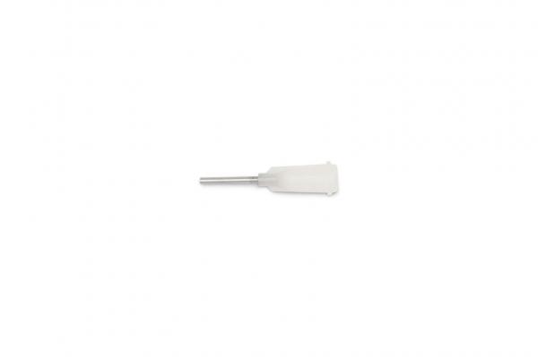 The image shows a small, flat plastic spatula with a slender metal handle. The spatula has a rectangular blade with rounded corners.