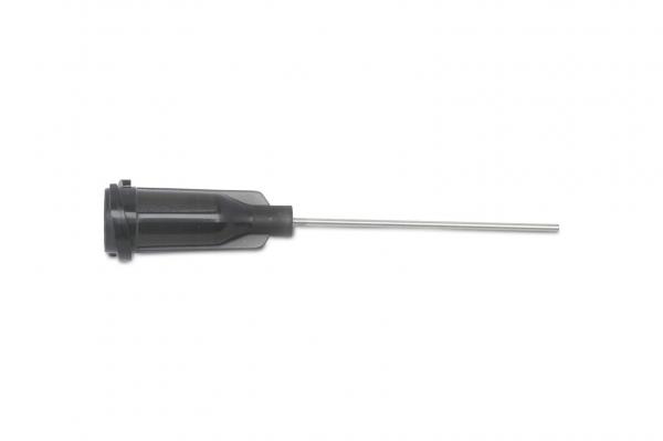 The image shows a tool with a black, ergonomic handle and a long, thin metal pin. It is sleek and has a simple, functional shape.