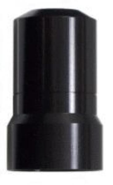 The image shows a cylindrical, black object. It has a wider base and tapers towards the top, with a smooth, matte surface.
