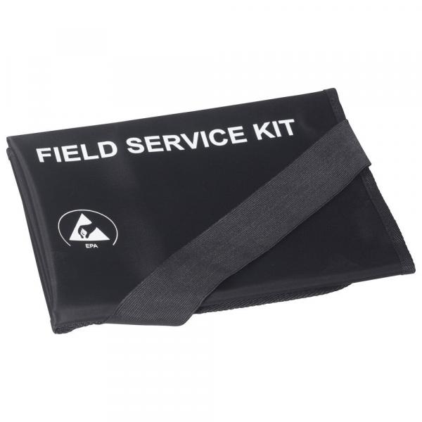 The image displays a black, folded kit labeled "FIELD SERVICE KIT" in white text. It features a sturdy closure and a smooth, water-resistant surface.