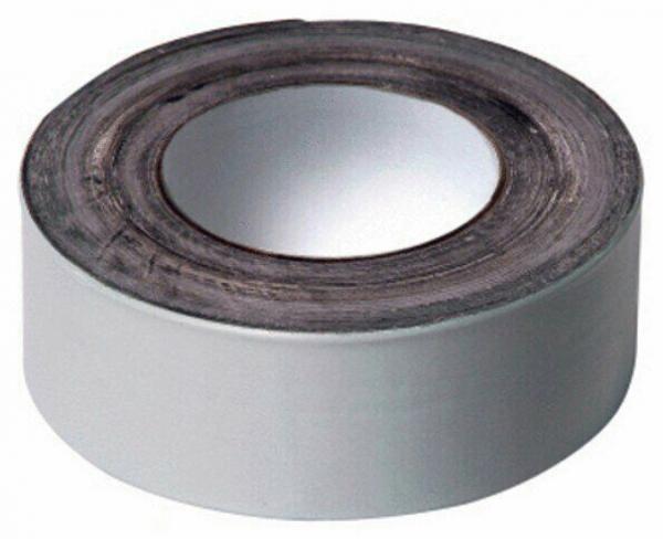 The image shows a roll of tape. The roll has a round core and is gray on the outside, with a smooth, visible surface.