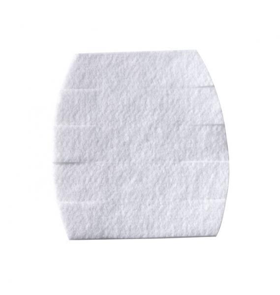 The image shows a piece of white fabric or material that is oval-shaped and features several straight folds or lines. It appears flat and lightweight.
