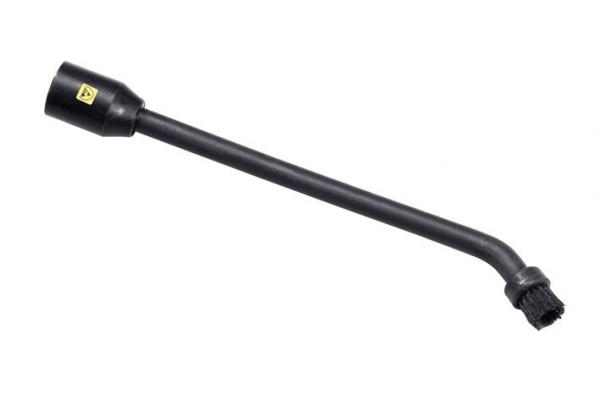 The image displays a narrow, curved longitudinal handle with an attached brush at the end. The handle is black and features a yellow symbol indicating its use.