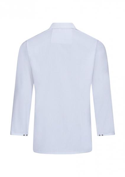 The image shows a simple, white long-sleeve shirt. The back is visible, without any special patterns or embellishments. It has a classic cut and a small collar.