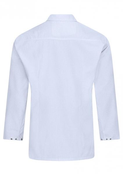 The image shows a light blue shirt from the back, with long sleeves and a classic collar. It has a fine texture and buttons on the sleeves. The fabric appears light and breathable.