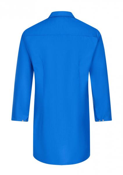 The image shows a simple, solid-colored, blue shirt with long sleeves. It features a classic collar and is depicted from the back, without any additional embellishments.
