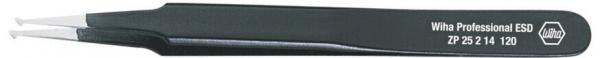 The image shows a black tweezer with pointed ends. On the grip side, the inscription “Wha Professional ESD” and a model number are embossed. It appears sturdy and precise.