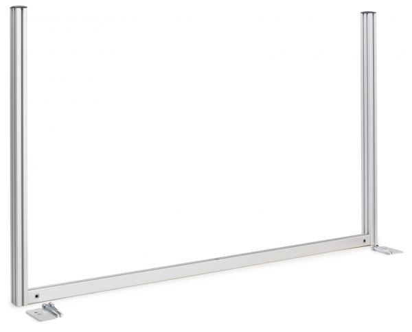 The image shows a simple metal frame. It consists of two vertical bars on the sides and a horizontal beam connecting them. The frame is stable and has fixtures on the bottom.