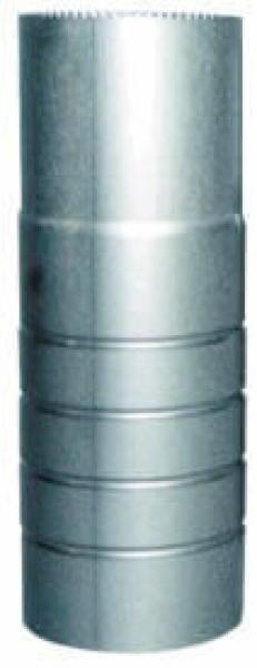 The image shows a cylindrical, silver metal container with several horizontal grooves. The surface is smooth and shiny, and the upper edge appears sharp.