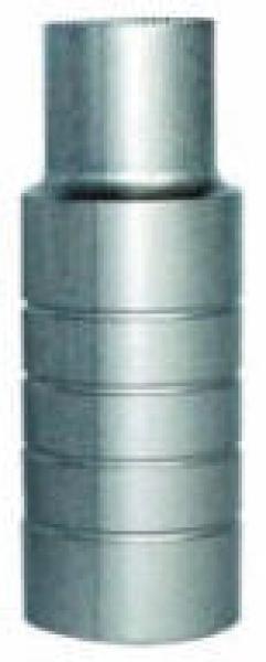 The image shows a cylindrical metal piece with a wider upper part and a narrower lower part. The surface is smooth and silver-colored, with horizontal grooves.