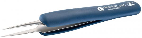 The image displays an extremely precise tool pliers with a blue ergonomic handle and two sharp, long pliers. Ideal for delicate tasks or grasping small objects.