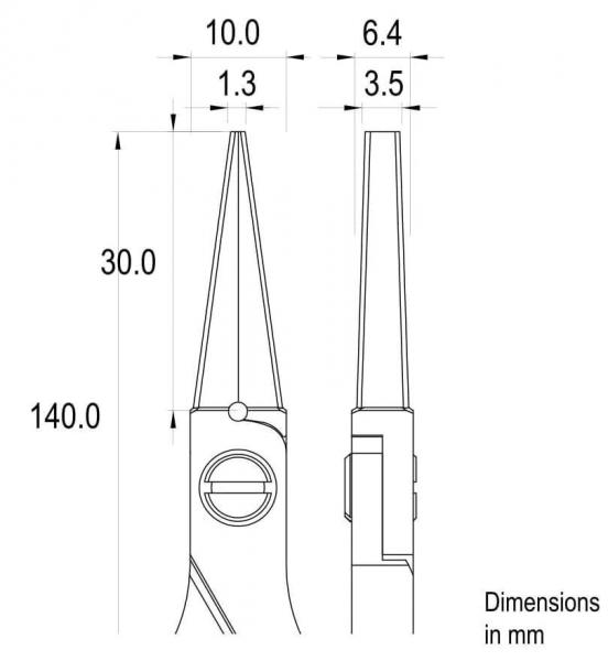 The image displays a technical drawing of an object, possibly a pair of pliers or a similar tool. It includes dimension lines and measurements in millimeters.