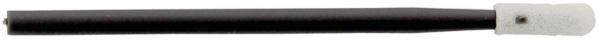 The image shows a long, slender stick. It is predominantly black with a white tip. It could be a white cane or a walking stick used for support.