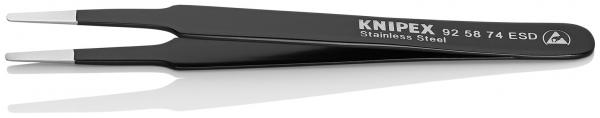 The image shows a black tweezer with two pointed, parallel ends. It has a smooth surface and is labeled with the name KNIPEX and a model number.