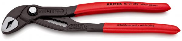 The pliers have red, ergonomic handles and a black head. They feature a self-locking mechanism and toothed surfaces to provide a firm grip. Ideal for craftwork.