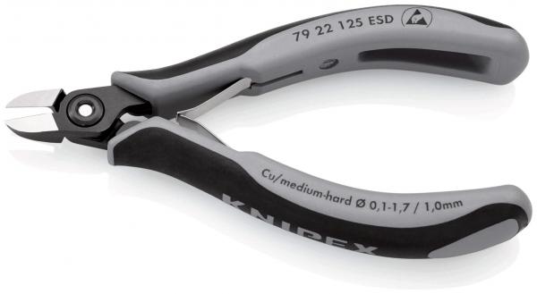 The image shows a pair of pliers with gray and black handles. The pliers have a small, sharp cutting edge and are suitable for precise cutting of wires or similar materials.
