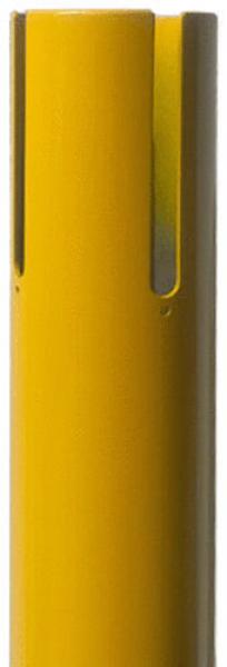 The image shows a sturdy, cylindrical object in bright yellow. It has a slot on one side and is smooth, with a continuous height that appears slender.