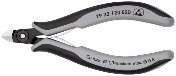 Das Bild zeigt eine kleine Zange mit ergonomischen, rutschfesten Griffen in Schwarz und Grau. Die Schneidflächen sind schmal und präzise, ideal zum Schneiden von dünnen Drähten.
