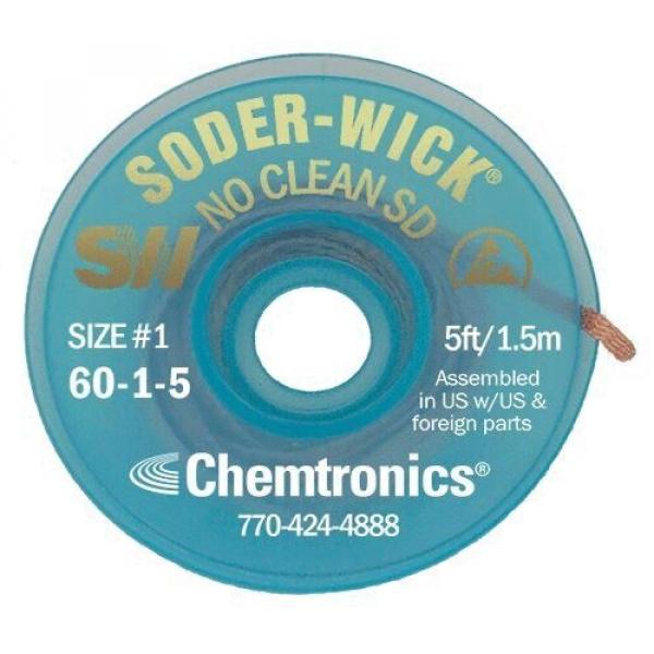 The image shows a round, transparent roll with blue foil. There is a hole in the center. The roll is labeled "SODER-WICK" and includes information about size and length.