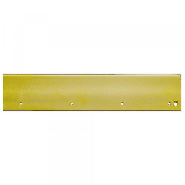The image displays a long, rectangular metallic plate in yellow. It features three evenly spaced holes and has a smooth surface with a slight shine.