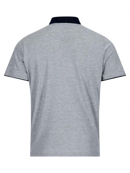 The image displays a gray polo shirt. It features short sleeves and a classic collar in a darker shade. The back view is visible, with no special patterns or logos.
