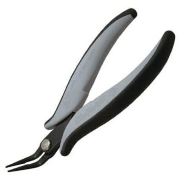 Das Bild zeigt eine Zange mit langen, schmalen Kopfpartien. Die Griffe sind ergonomisch geformt, schwarz und grau, und bieten einen sicheren Halt. Ideal für präzise Arbeiten.