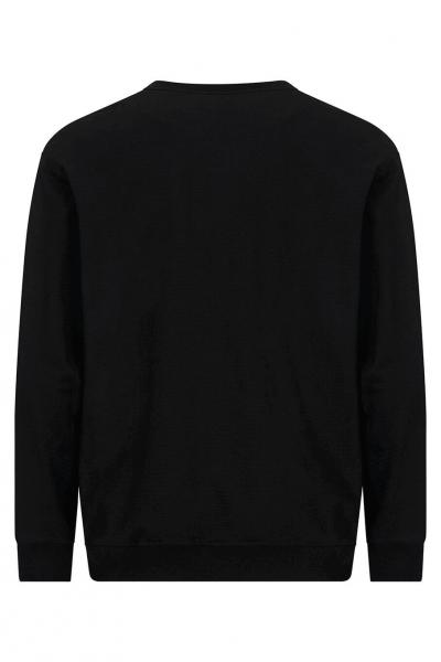The image shows the back view of a black sweatshirt. It has long sleeves, a round neckline, and a regular fit, with no conspicuous patterns or details.