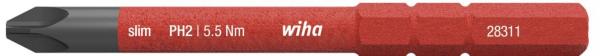The image shows a red screwdriver with a slim head. On the side, the inscriptions "wiha," "PH2 1.5 Nm," and a series of numbers are visible. The head is flat and made of metal.