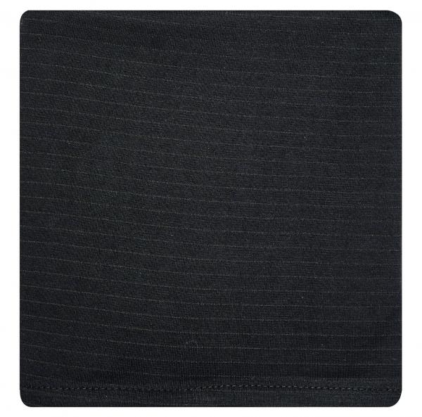 The image displays a black, textile square with fine, horizontal lines. The surface is smooth and uniform, without any noticeable patterns or colors.