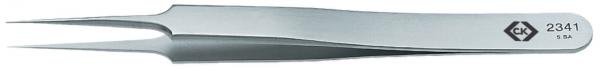 The image shows a silver tweezer. It has two pointed, slanted ends and a flat, wide base. There is a pattern identification engraved on the side.