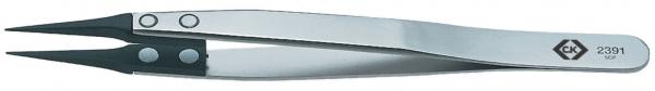 Das Bild zeigt eine spitze, metallische Zange, die wie eine ?Tweezers? (Pinzette) aussieht. Sie hat zwei lange, schmale Greifarme mit einer glatten, glänzenden Oberfläche.