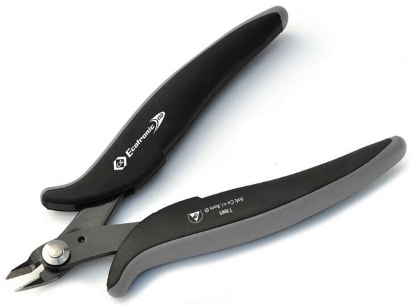 The image shows a combination pliers with black and gray, non-slip grips. The pliers have a sharp cutting edge and a joint in the middle to allow the opening movement.
