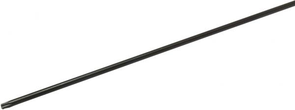 The image shows a long, straight, black rod or bar. It is thin and uniform in thickness, with no distinct features or decorations.