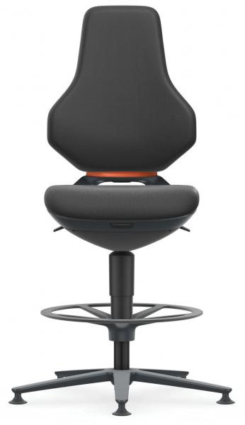 The chair has a high, ergonomically shaped backrest and a round seat. It stands on a swivel foot with a stable base, consisting of several legs.
