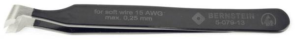 The image shows a black pliers designed for thicker, soft wire (max. 0.25 mm). Some technical specifications and the brand name are engraved on the handle.