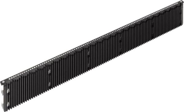 The image shows a long, narrow, black heat sink with many vertical fins. It has a bracket on one side, presumably for mounting in a casing.