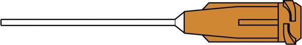 Das Bild zeigt einen Schraubendreher. Er hat einen langen, dünnen, geraden Griff in Braun und eine schlanke, spitz zulaufende metallische Klinge. Der Schraubendreher ist horizontal ausgerichtet.