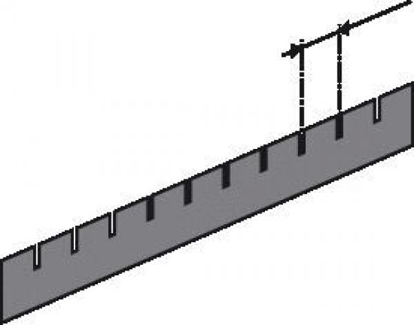 The image shows a ruler with several markings. At the end, there are two small vertical lines indicating the measurement. The background is gray, and the ruler is flat.