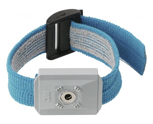The image shows a blue ribbon with a gray, rectangular holder. The holder has an opening in the middle and a black clasp at one end. It is soft and flexible.