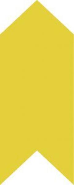 The image shows a large, downward-pointing yellow arrow or pennant shape. The tip is narrow and the lower part widens. The background is empty.