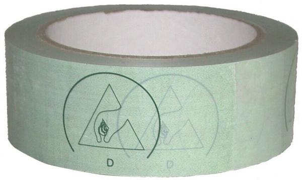 Das Bild zeigt eine Rolle ablösbares Klebeband mit einem grünen, matten Papier. Auf der Rolle sind Symbole für Feuer und Berge abgebildet, die im Druck vorhanden sind.
