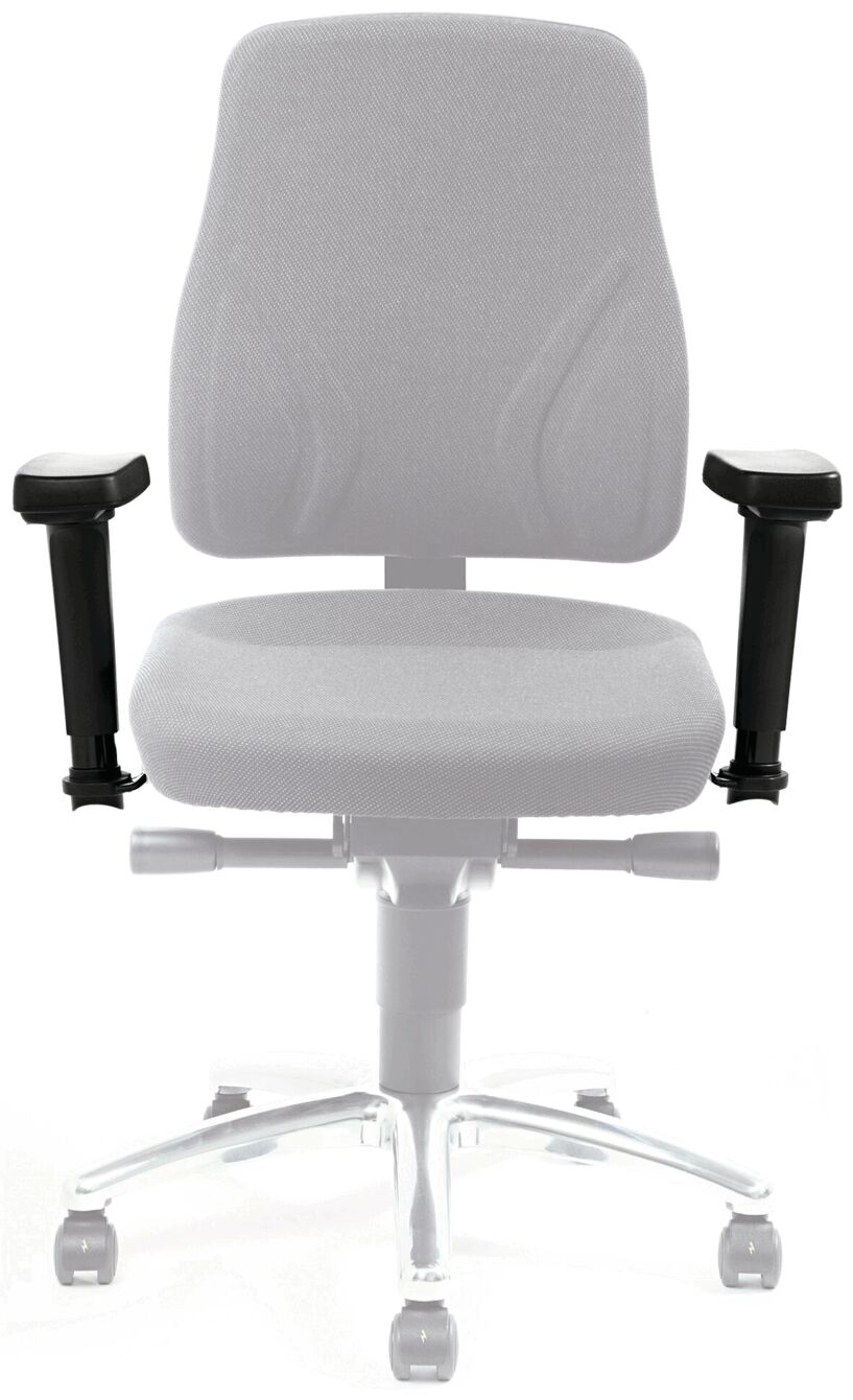 This is an ergonomic office chair with a gray fabric cover. The backrest has a curved shape and the armrests are black. The chair has wheels and a sturdy base.