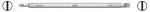 Preview: The image shows a long, narrow metal ruler with centimeter and millimeter markings on it. Round, black markings can be seen at the ends.