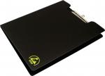 Preview: The image shows a black folder with a clamp at the top. The folder has a smooth surface and a small green logo on the front. It is closed and rectangular.